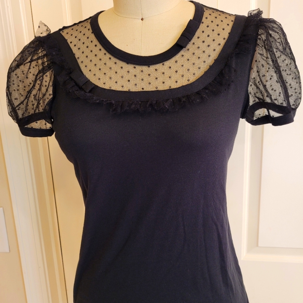 Red Valentino Black Puffed Sleeve Top Size M